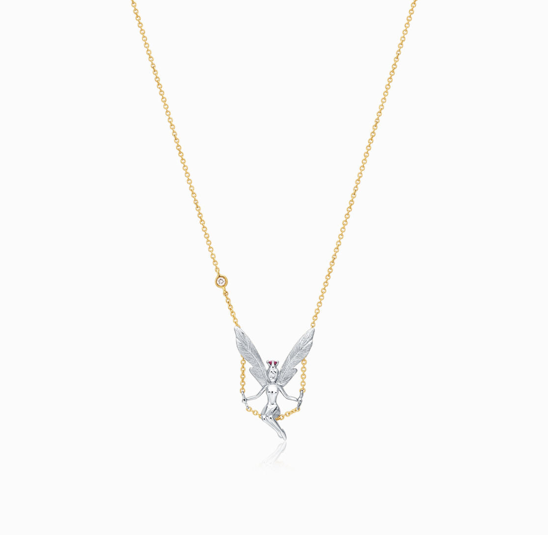 18K White & Yellow Gold Pink & White Diamond Necklace