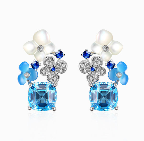 FAUNA & FLORA - Hydrange Topaz and Sapphire Diamond Earrings