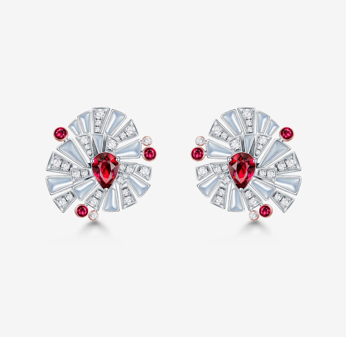 CONCERTO - 18K white gold and rose gold Mother of Pearl Ruby Earrings (Customized Service)