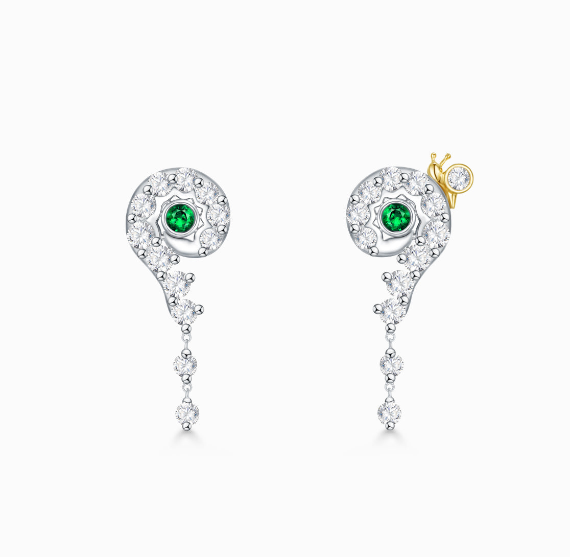FAUNA & FLORA - Fern and Snail  Tsavorite Diamond Earrings(Customized Service)