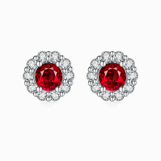 LEGACY- 18K White  Gold Dimond Ruby And Dimond Earring