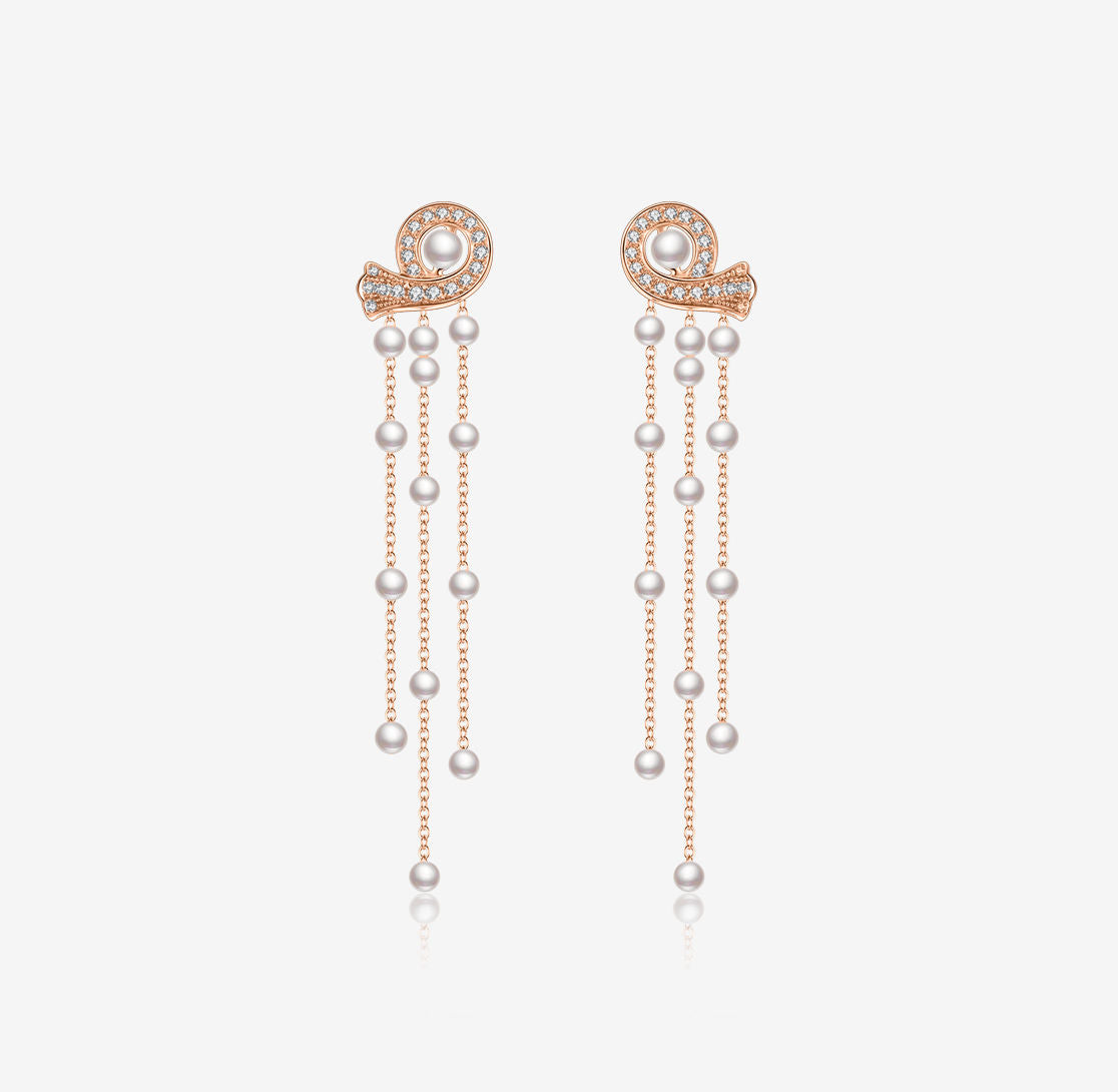 DATURA • ASTRA - 18K Rose Glod Diamond and Akoya Pearls Earrings(Customized Service)