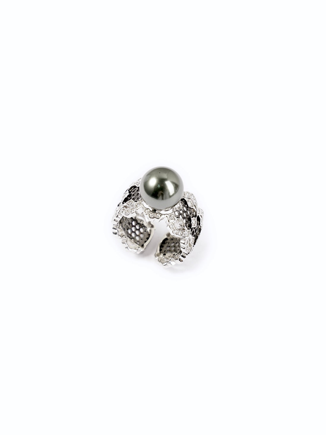 APHROSE-Sterling Silver Fashion Lace Openwork Pearl Open-end Ring