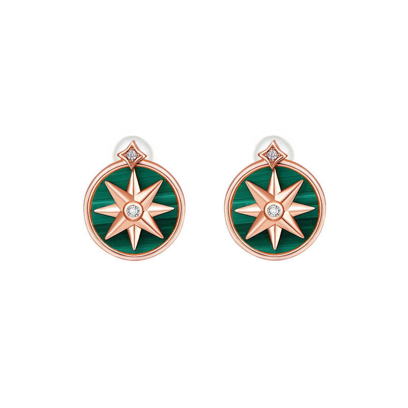 S925 Silver Star Rose and Green Star malachite earring