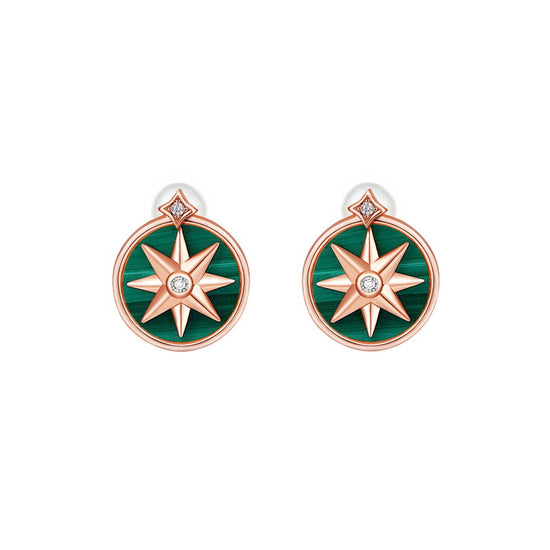 S925 Silver Star Rose and Green Star malachite earring