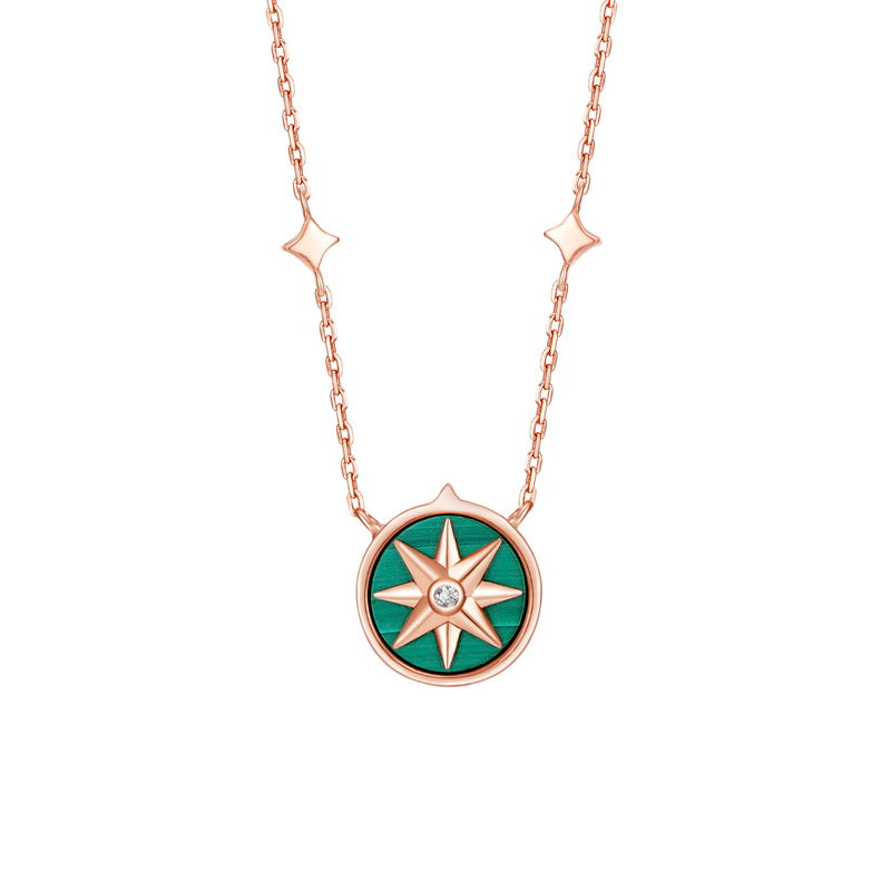 S925 Silver Star Rose and Green Star malachite Necklace