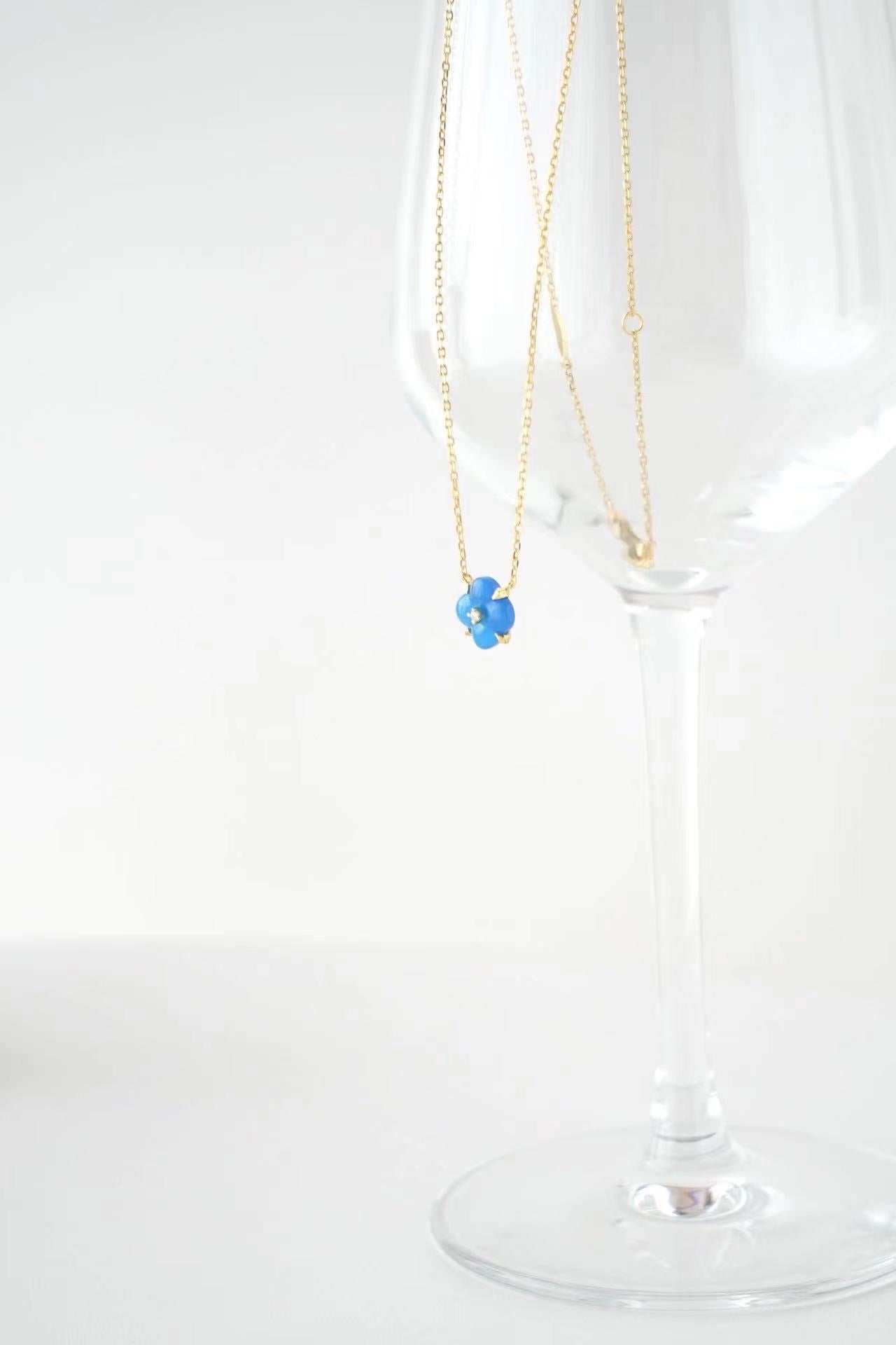 Fontana di Trevi - Mini Blue Chalcedony and Diamond Necklace