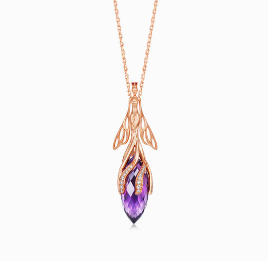 DATURA • ASTRA -18K Rose  Gold  Amethyst and Diamond Necklace (Customized Service)