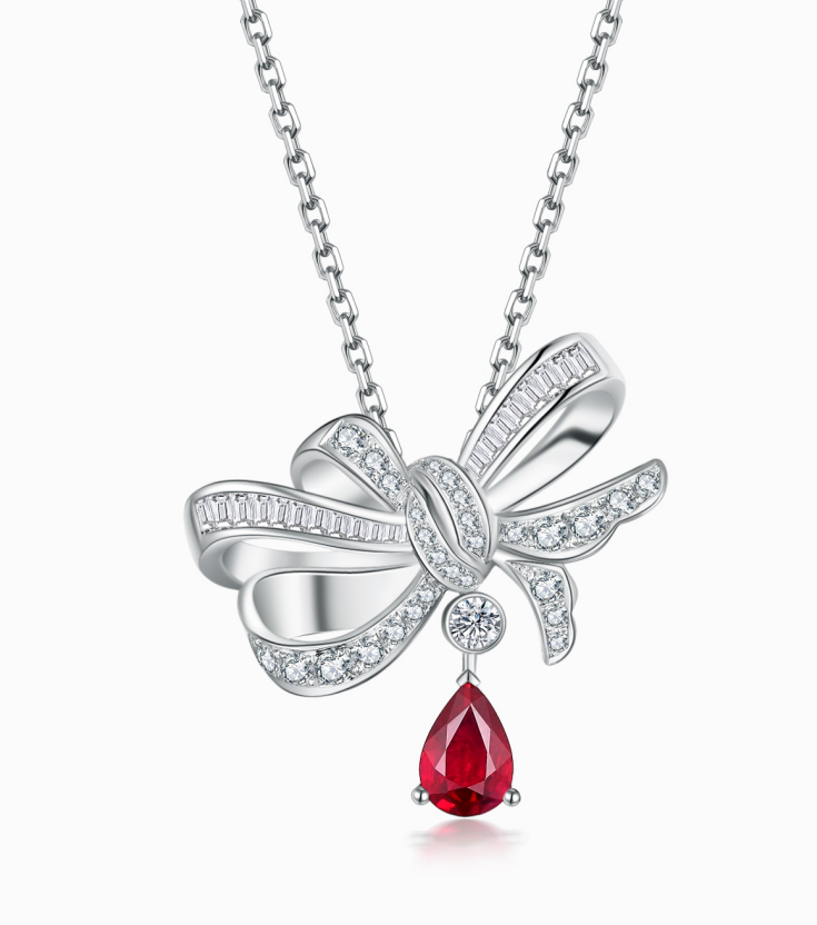 Bow Tie -18K white gold ruby necklace