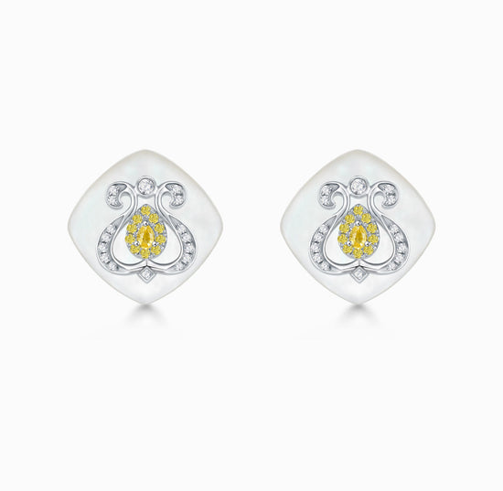CONCERTO - 18K White Gold Yellow Sapphire Diamond Earrings