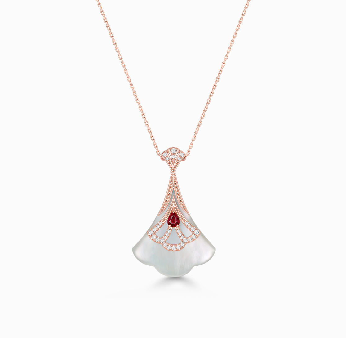 CONCERTO - 18K 玫瑰金珍珠母贝配红宝石项链(小)