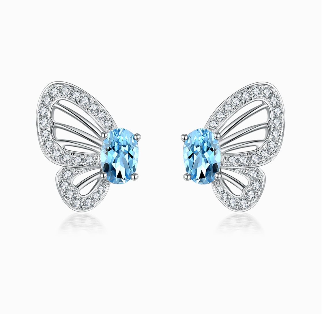 FAUNA & FLORA - Aquamarine Diamond Butterfly Stud Earrings