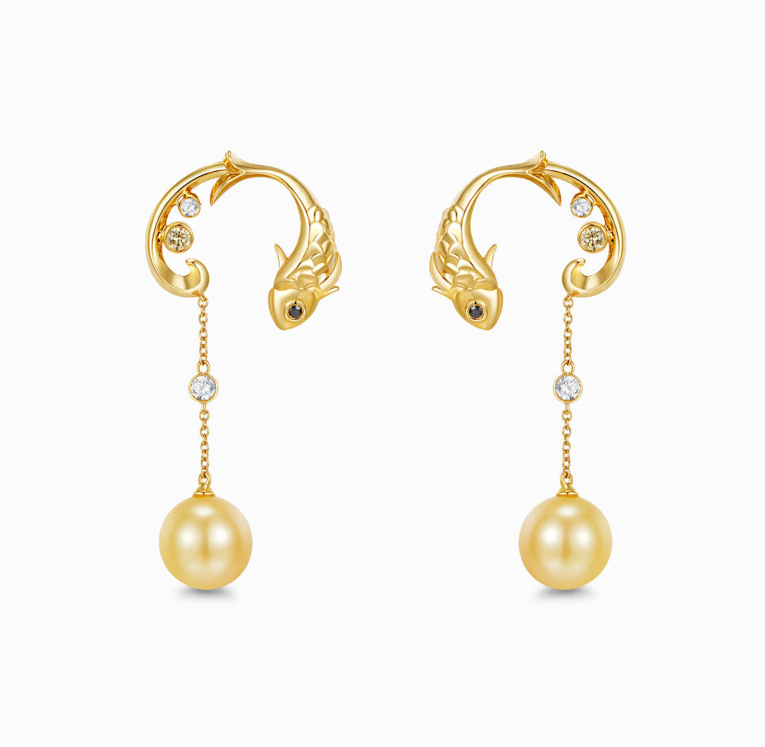 OCEAN-18K Yellow Gold The South Sea Pearls and Diamond Earring(Customized Service)