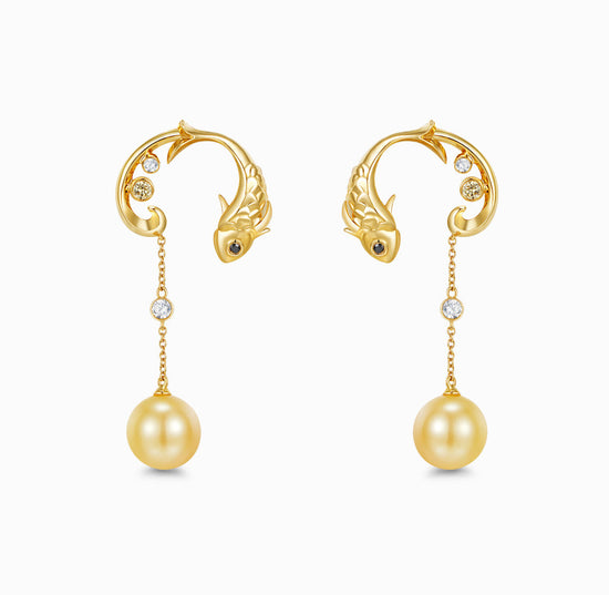 OCEAN-18K Yellow Gold The South Sea Pearls and Diamond Earring(Customized Service)