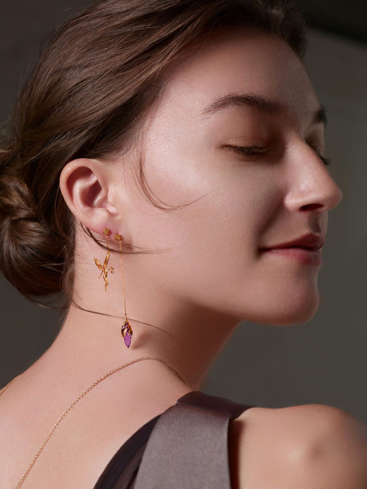 Load image into Gallery viewer, DATURA • ASTRA - Amethyst and Diamond Duality Earring
