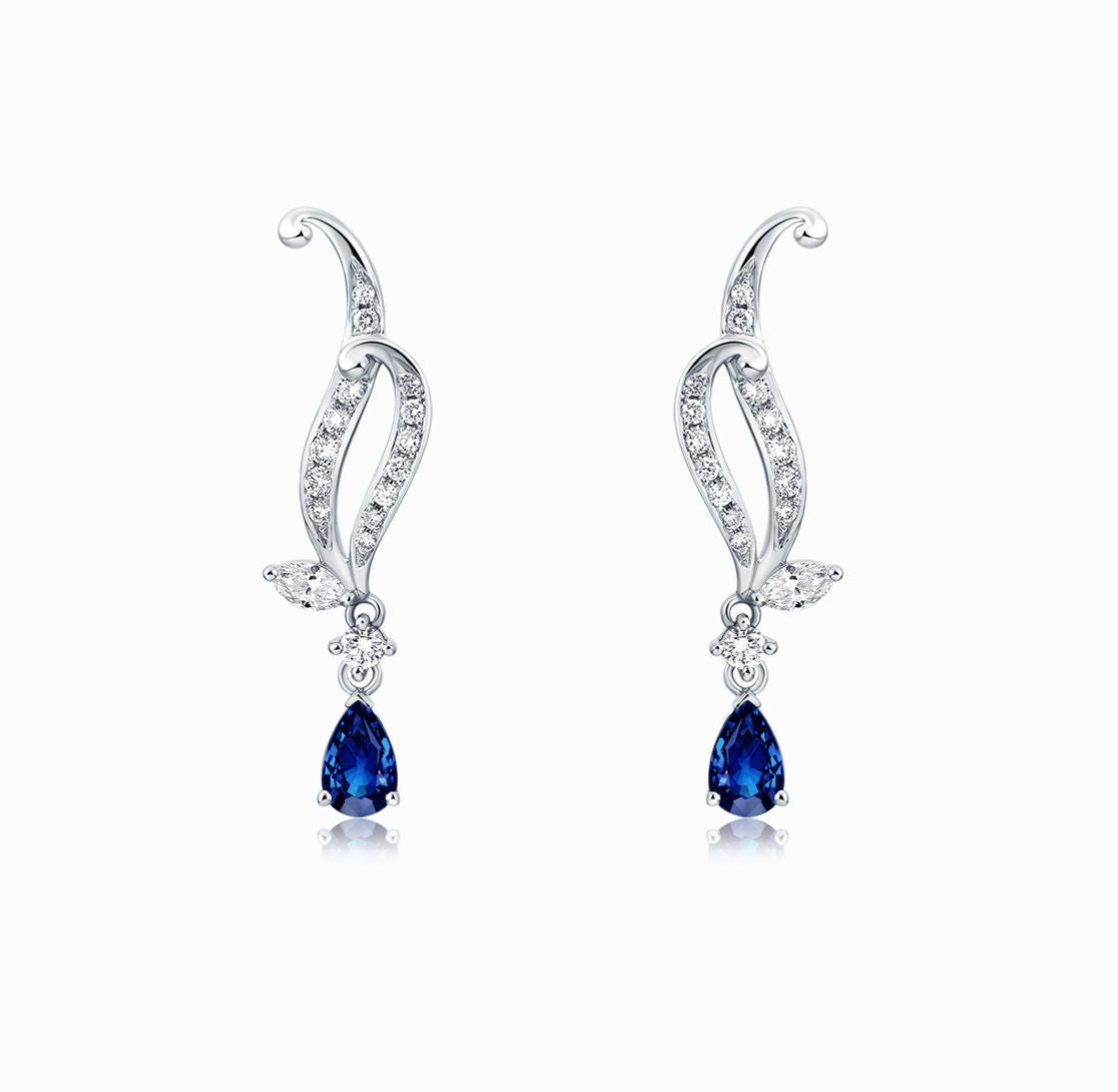 DATURA • ASTRA - 18K White Gold Diamond and Sapphire Earring(Customized Service)