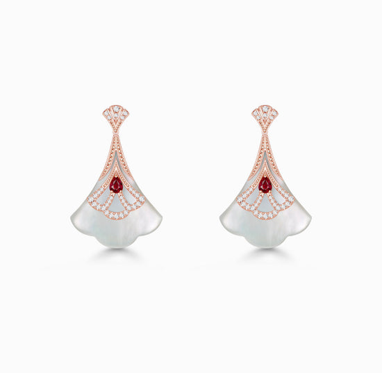 CONCERTO - 18K Rose Gold Mother of Pearl with Ruby Earrings (S)