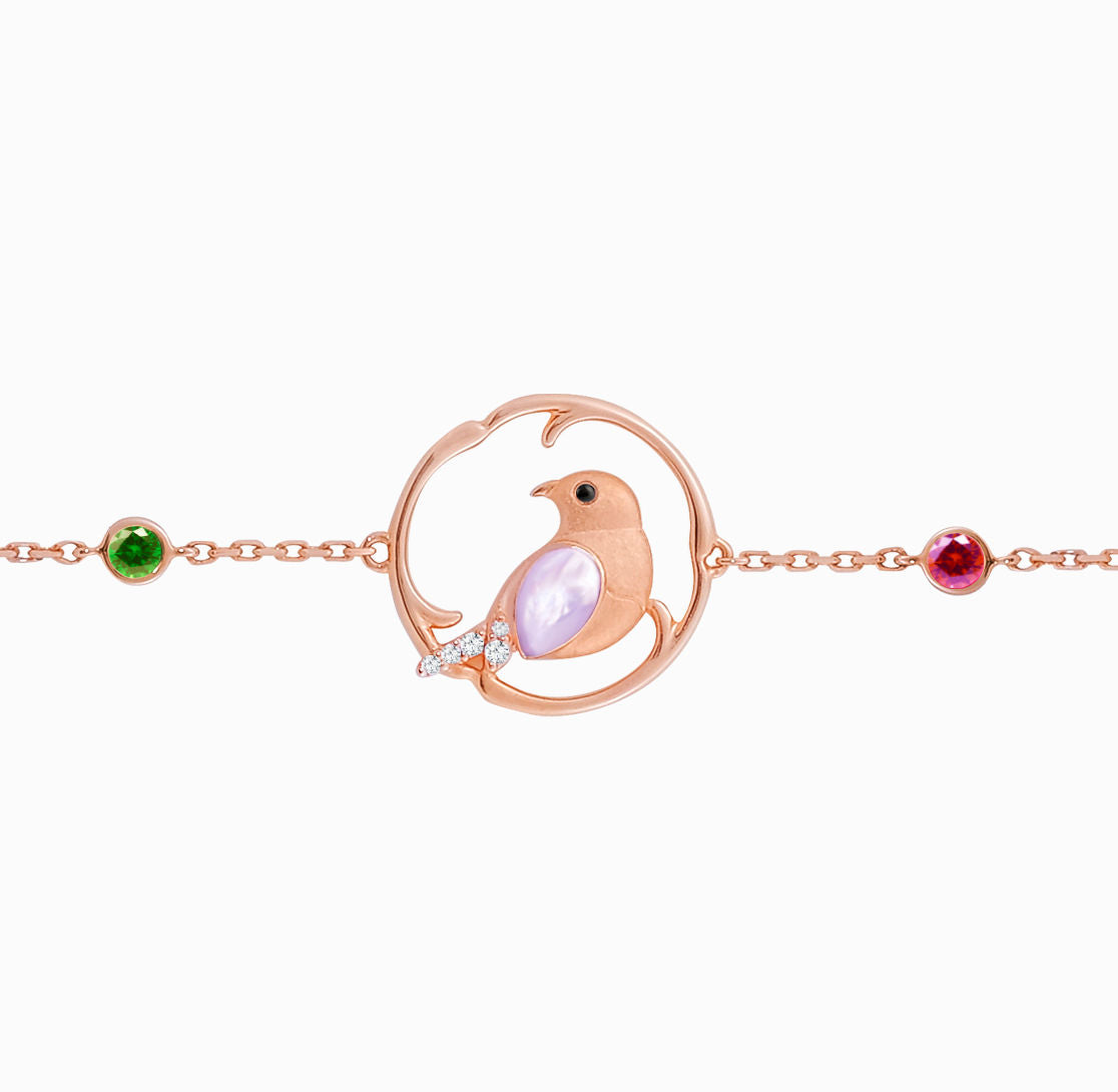 ROBIN – Armbänder aus rosa Muschelschale, Rubin, Tsavorit und Diamant aus Roségold (individueller Service) 