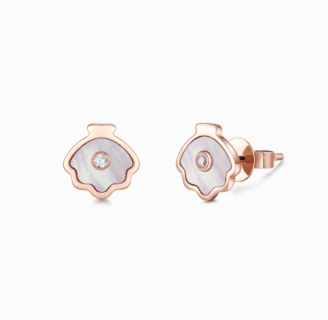 Load image into Gallery viewer, OCEAN-18K Rose Gold Mother Of Pearl and Diamond Earring(Customized Service)
