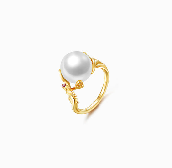 DATURA • ASTRA - 18K Yellow Gold Ruby and Freshwater Pearls Ring(Customized Service)