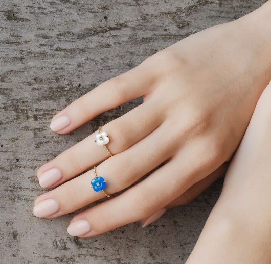 Fontana di Trevi – Mini-Ring aus blauem Chalcedon und weißem Diamant 