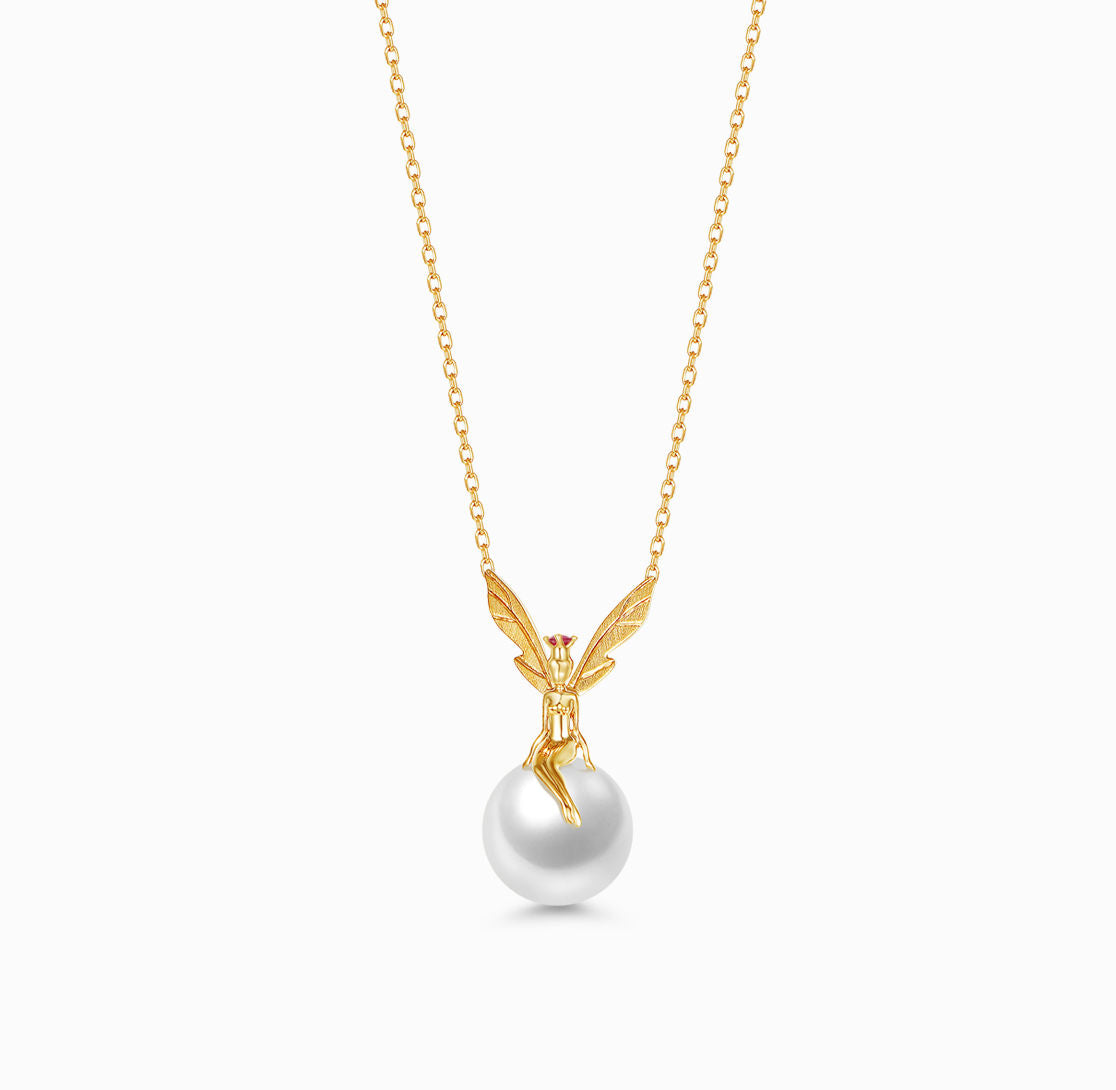DATURA • ASTRA - 18K 黄金红宝石和淡水珍珠项链