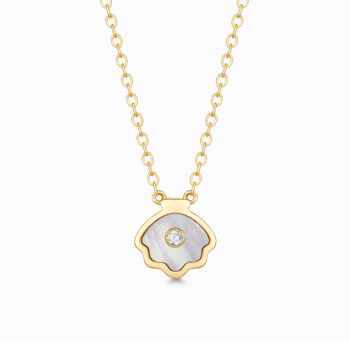OCEAN-18K Yellow  Gold Mother Of Pearl and Diamond Necklace(Customized Service)