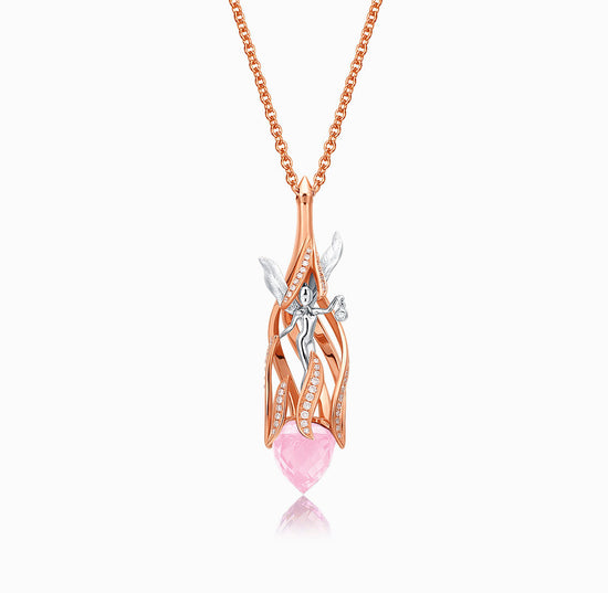 DATURA • ASTRA – Halskette aus 18 Karat Roségold mit rosa Quarz und Diamant (individueller Service) 