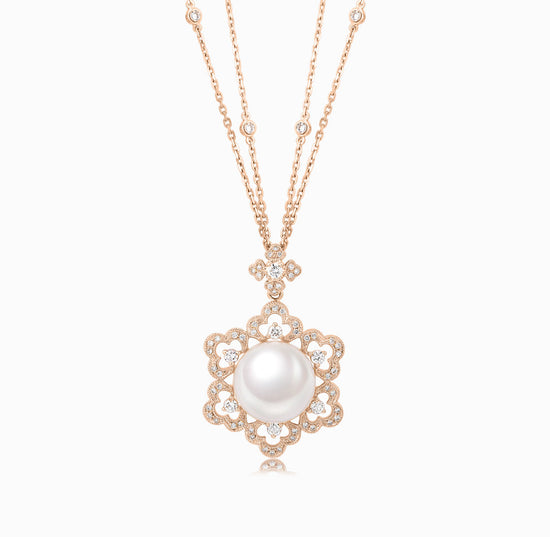 ROMAnce • 18K Rose Gold Diamond and Seawater Pearls Necklace(Customized Service)