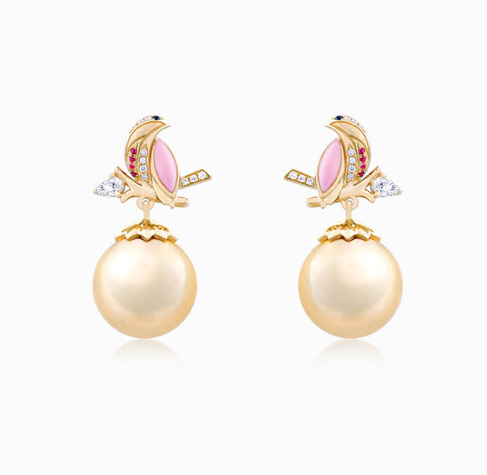ROBIN - Diamond, Pink Conch Shell & Pearl Earring(Customized Service)