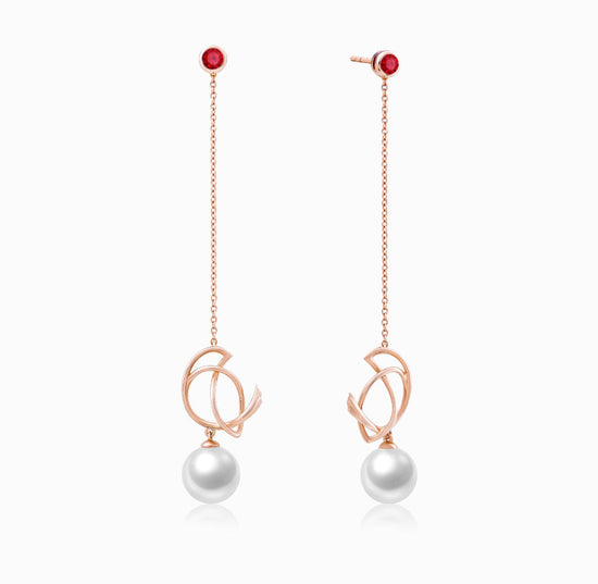 ROBIN - 红宝石与珍珠双耳环（定制服务）