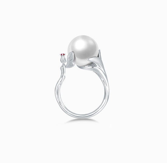 DATURA • ASTRA - 18K White Gold Ruby and Freshwater Pearls Ring(Customized Service)