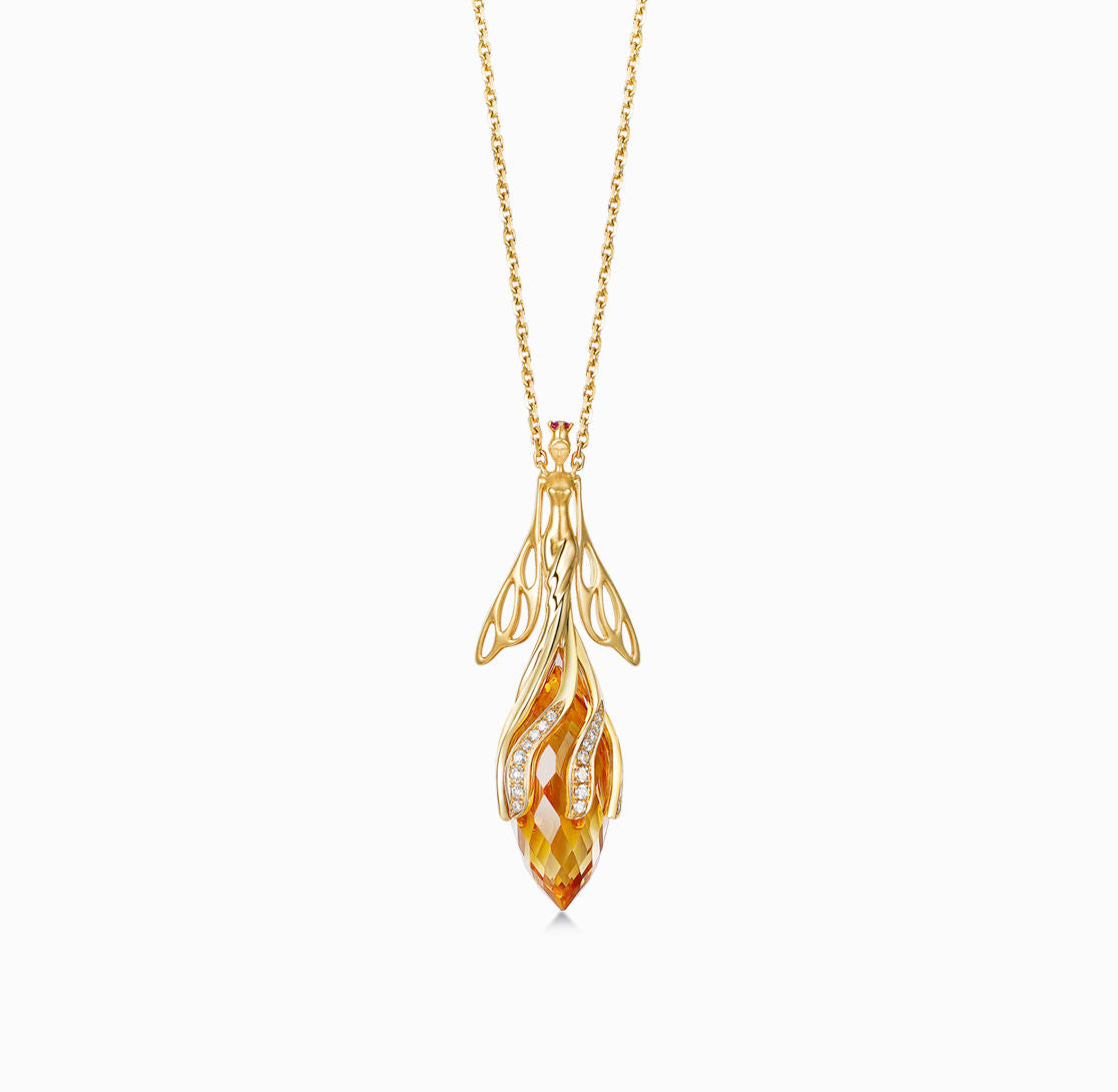 DATURA • ASTRA - Yellow quartz ruby  and Diamond Necklace(Customized Service)