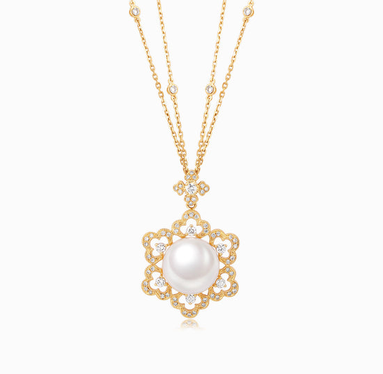 Load image into Gallery viewer, ROMAnce • 18K Yellow Gold Diamond and Seawater Pearls Necklace(Customized Service)
