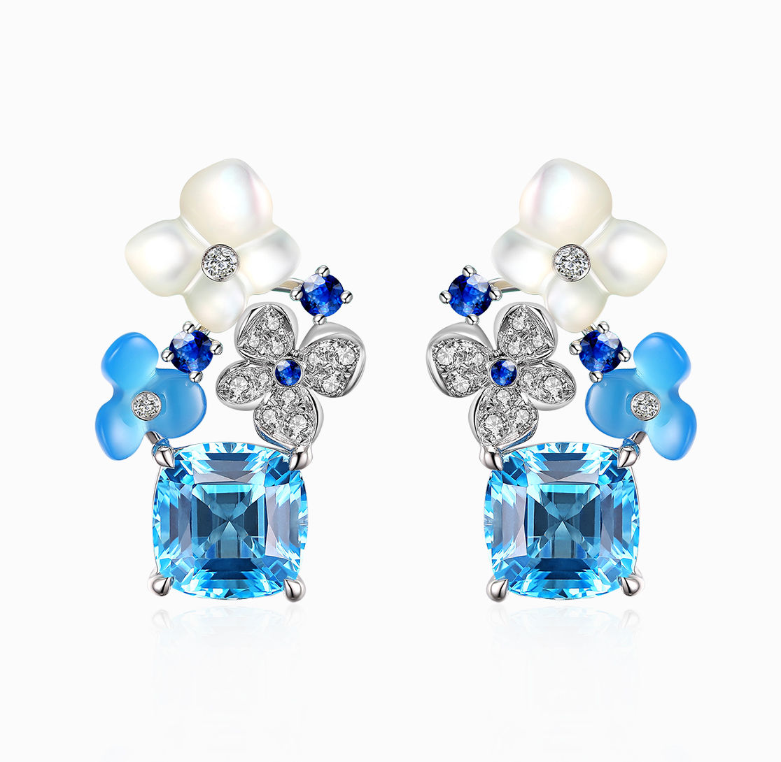 FAUNA & FLORA - Hydrange Topaz and Sapphire Diamond Earrings
