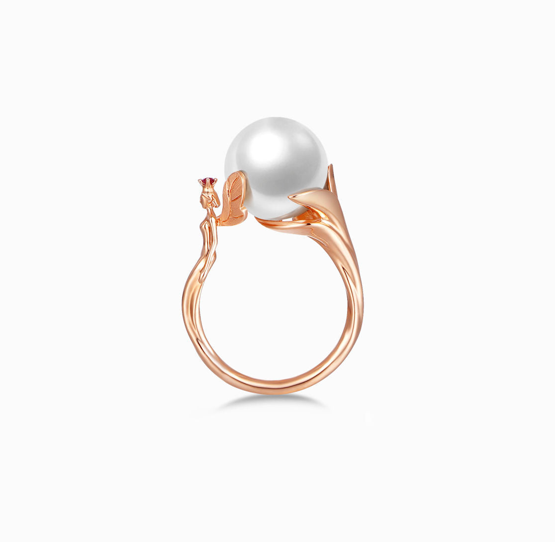 DATURA • ASTRA - 18K Rose Gold Ruby and Freshwater Pearls Ring(Customized Service)