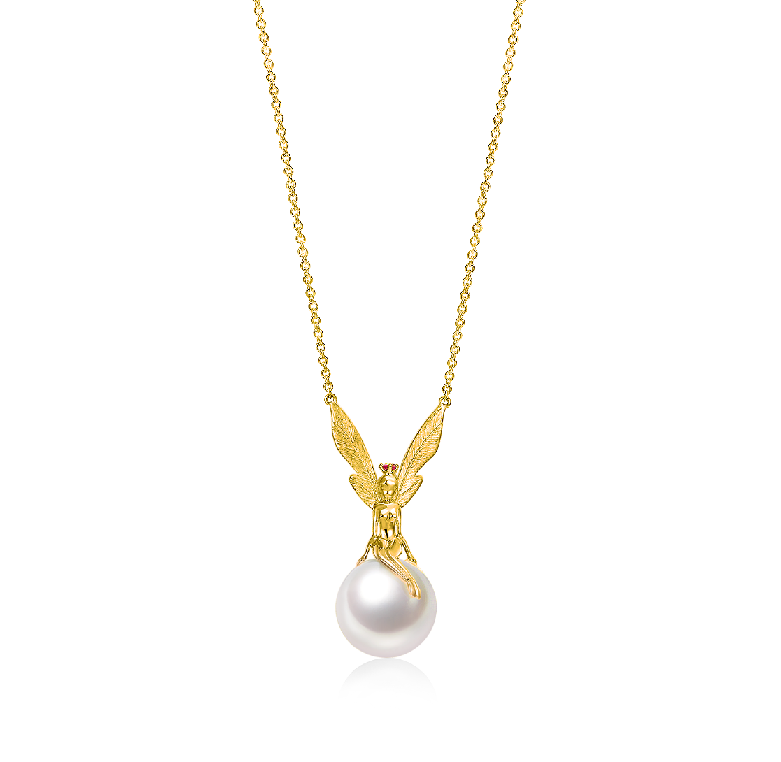 DATURA • ASTRA – Halskette aus rosafarbenem Saphir und Perlen der Größe M aus 18 Karat Gelbgold