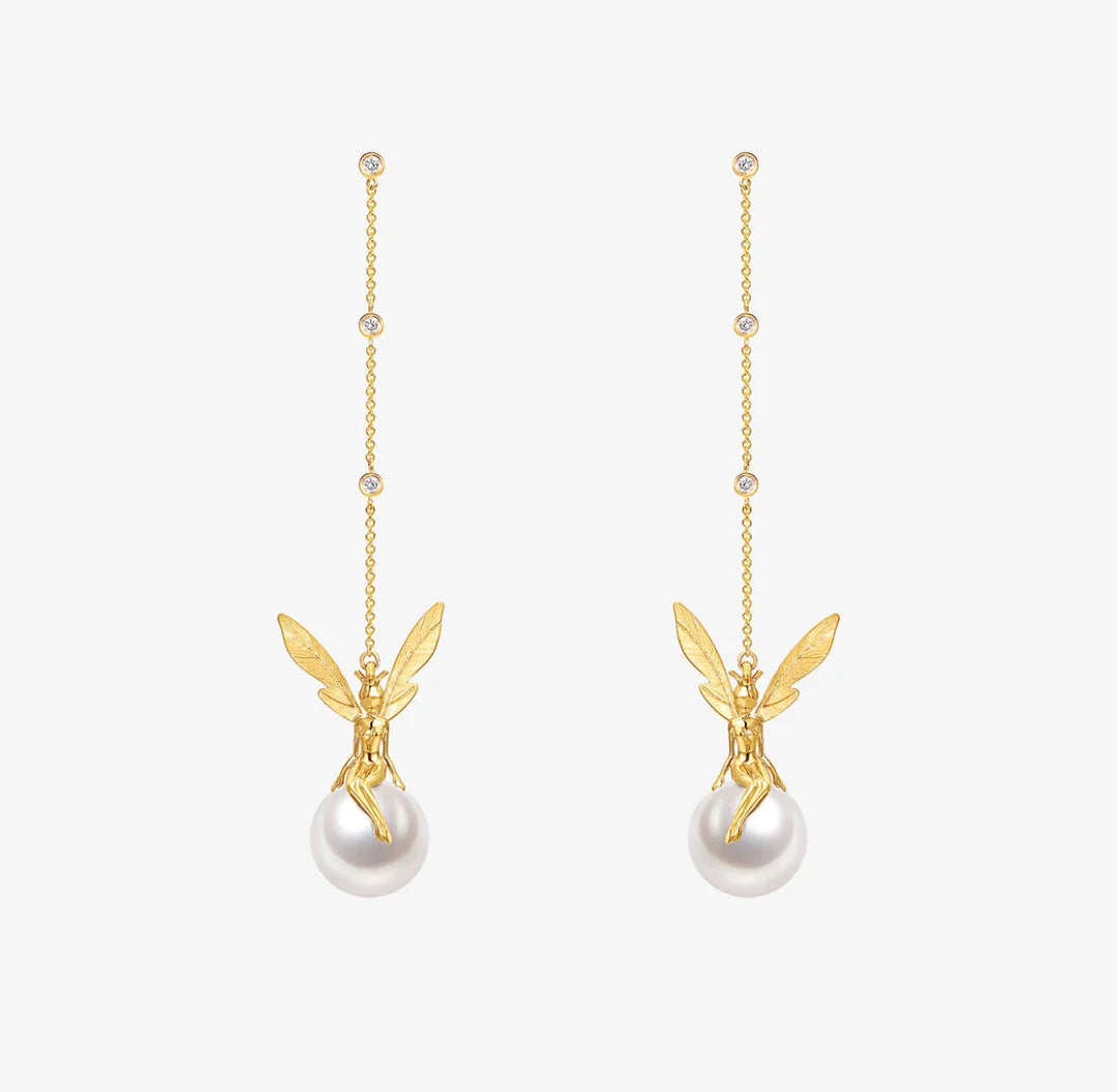DATURA • ASTRA - 18K Yellow Gold Diamond and Fresh Water Pearl Earring(Customized Service)