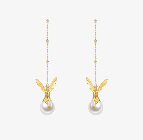 DATURA • ASTRA - 18K Yellow Gold Diamond and Fresh Water Pearl Earring(Customized Service)