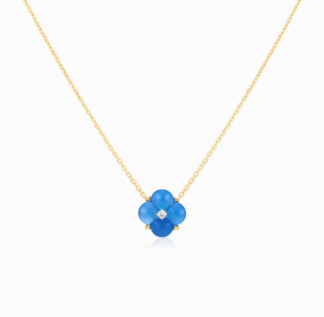 Fontana di Trevi - Mini Blue Chalcedony and Diamond Necklace