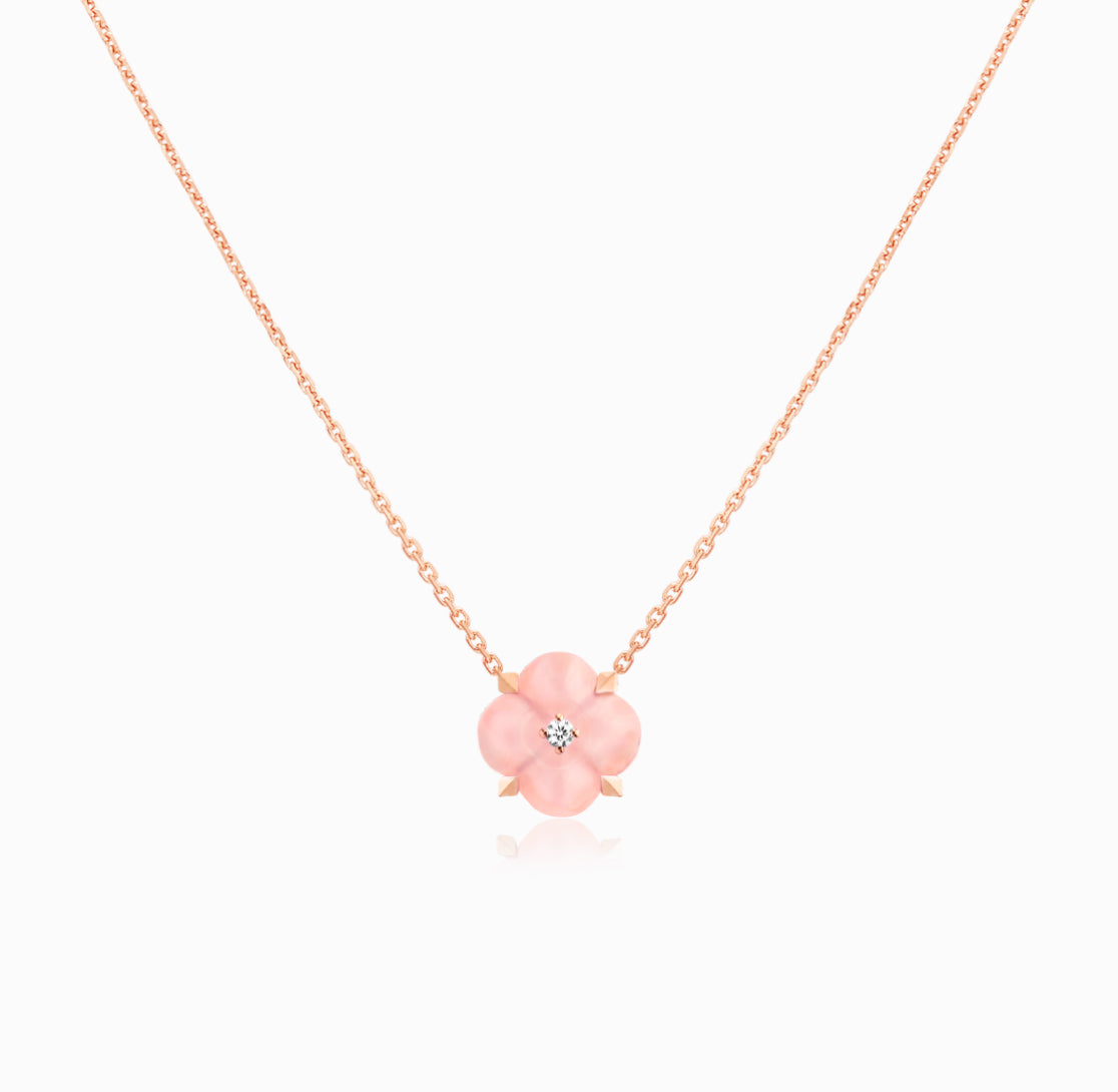 Fontana di Trevi - Mini Pink Opal and Diamond  Necklace