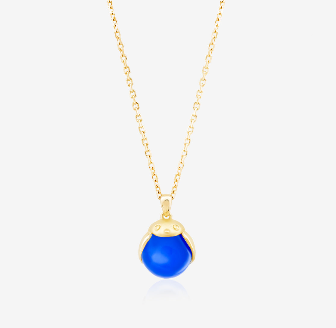 ROBIN - Blue Chalcedonyrl in 18K Yellow Gold Necklace(S),Customized Service