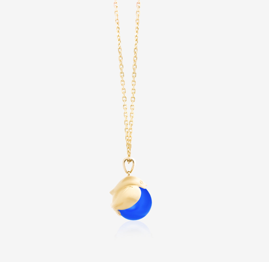 ROBIN - Blue Chalcedonyrl in 18K Yellow Gold Necklace(S),Customized Service