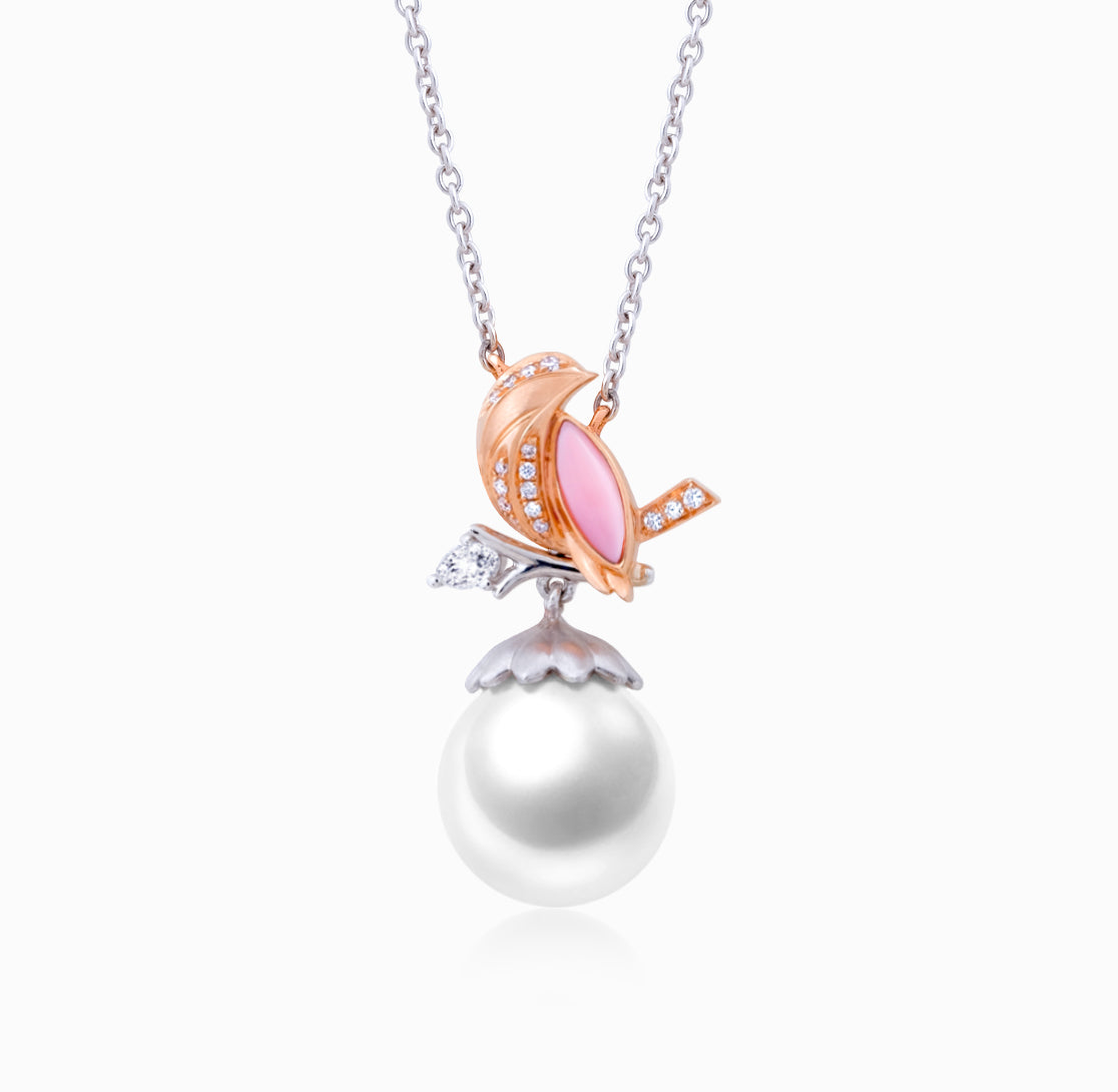 ROBIN – Diamant-, rosa Muschel- und Perlenkette (individueller Service) 