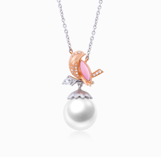 ROBIN - Diamond, Pink Conch Shell & Pearl Necklace(Customized Service)