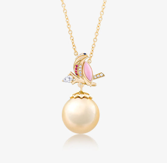 ROBIN – Diamant-, rosa Muschel- und Perlenkette
