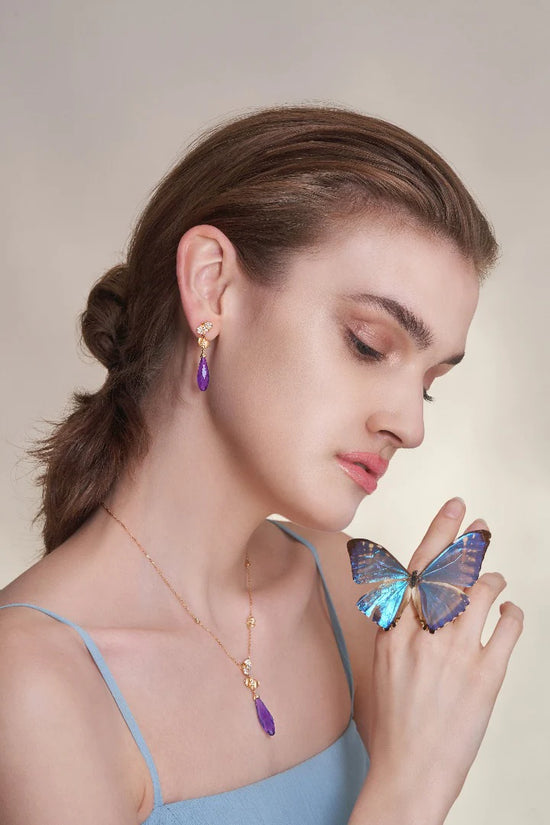 Gold earrings with amethyst deals