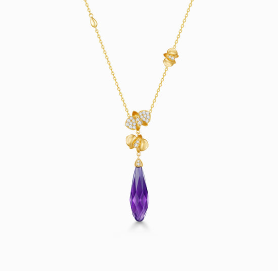 FAUNA & FLORA - Amethyst and Diamond in 18K Yellow Gold Necklace(Customized Service)