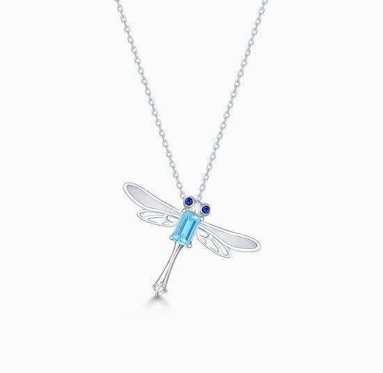 Load image into Gallery viewer, FAUNA &amp;amp; FLORA - 18K White Gold Dragonfly Aquamarine and Diamond Necklace
