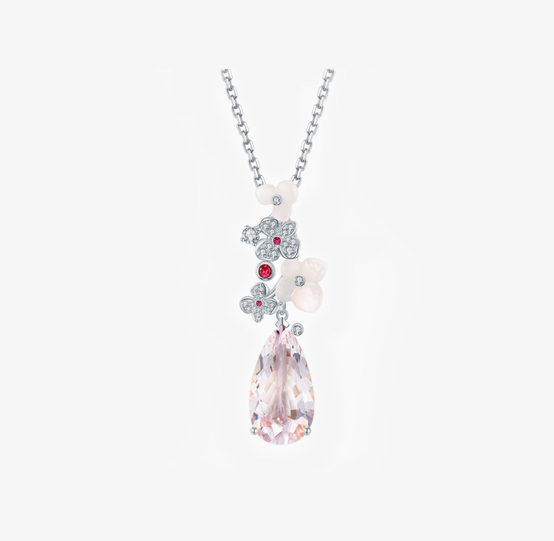 Load image into Gallery viewer, FAUNA &amp;amp; FLORA - Hydrange Pink Morganite and Ruby Diamond Necklace
